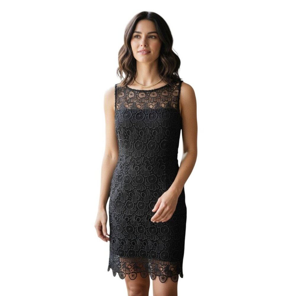 BB Dakota Steve Madden Black Lace Sheath Dress Sleeveless Open Back Size 4